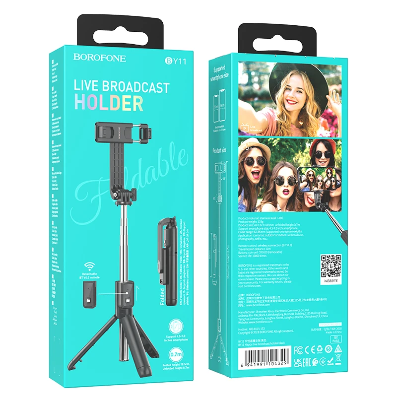 Borofone Asmenukių lazda BY11 Happy bluetooth su tripod and nuotoliniu valdymu juodos spalvos