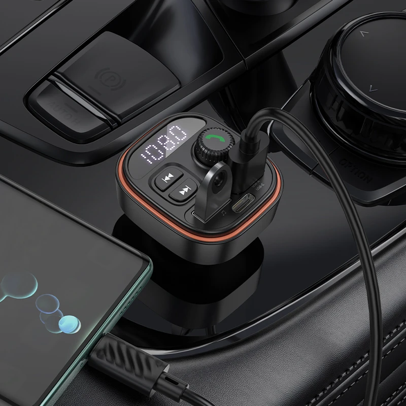 Borofone Transmiter FM BC59 Heroic MP3, Bluetooth – 2xUSB + Typ C – juodos spalvos