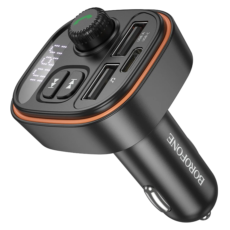 Borofone Transmiter FM BC59 Heroic MP3, Bluetooth – 2xUSB + Typ C – juodos spalvos