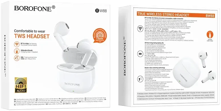 Oem Borofone ausinės Bluetooth TWS BW88 Deep Rhyme baltos spalvos