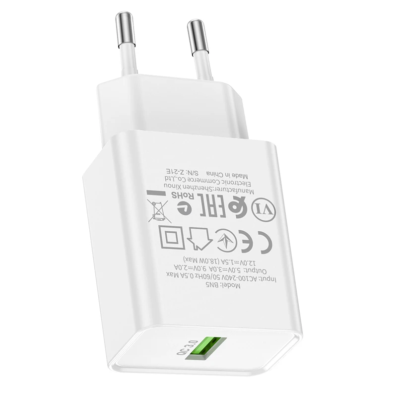 Dėklas Įkroviklis Borofone BN5 18W USB-A baltas