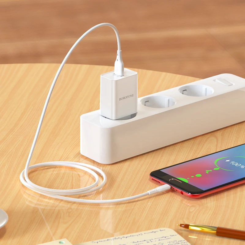 Įkroviklis Borofone BN5 18W USB-A + USB-A to MicroUSB cable 1.0m baltas