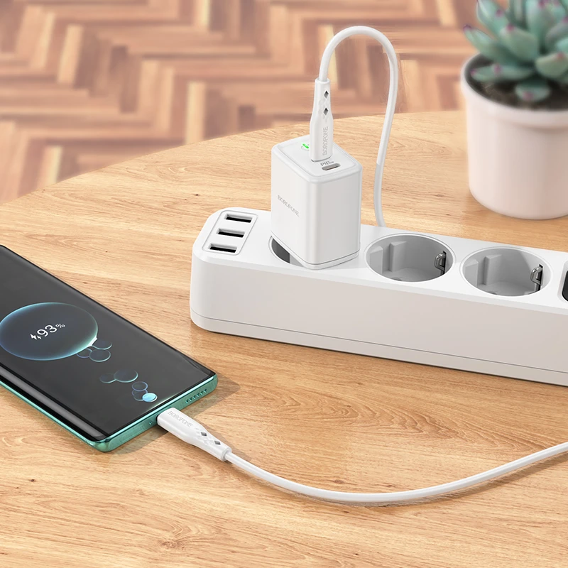 Oem Įkroviklis Borofone BN9 35W 2xUSB-C + USB-C to USB-C cable 1.0m baltas