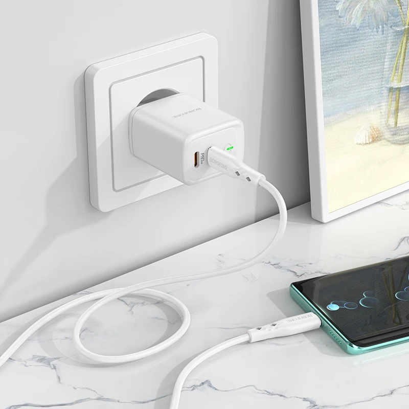 Oem Įkroviklis Borofone BN9 35W 2xUSB-C + USB-C to USB-C cable 1.0m baltas