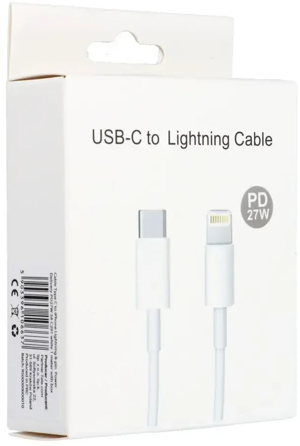 OEM kabelis C tipo į „Lightning“ PD 3A 27W C291 dėžutė 1 m baltas