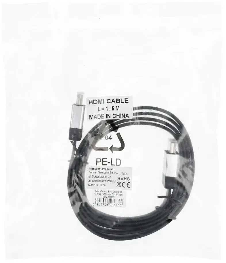 OEM kabelis HDMI į HDMI 4K 60Hz didelės spartos su Ethernet 2.0 versija 1,5 m juodas