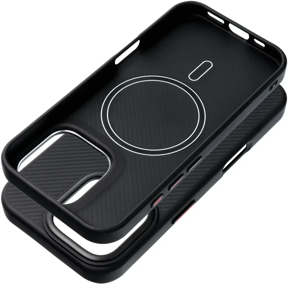 OEM dėklas, skirtas iPhone 15, Carbon Elite Mag Cover, suderinamas su MagSafe juodas