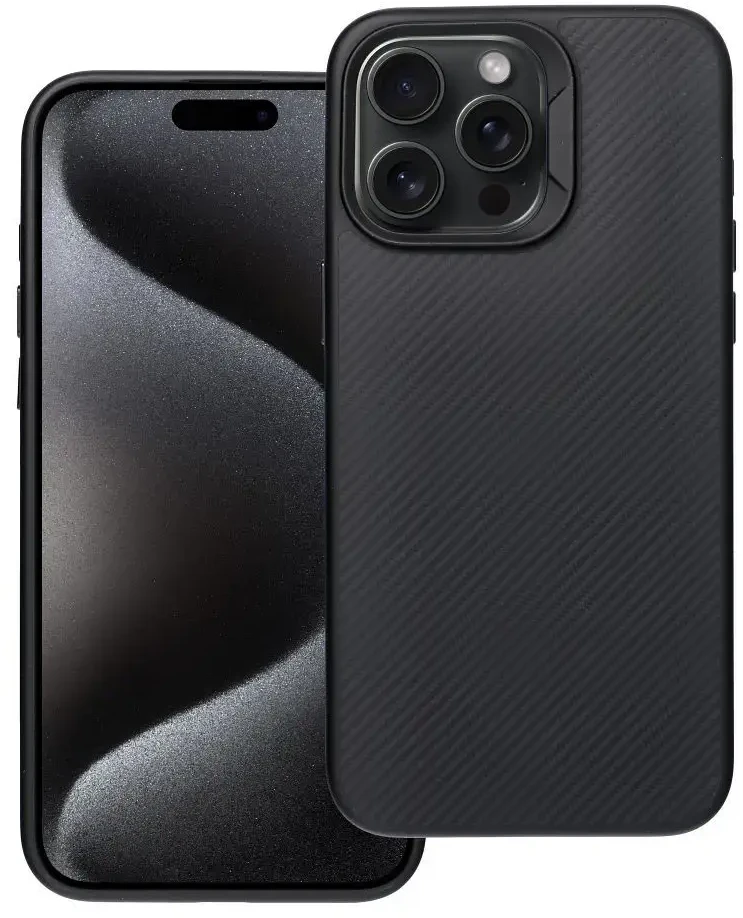 OEM dėklas, skirtas iPhone 15 PRO MAX, Carbon Elite Mag Cover, suderinamas su MagSafe juodas