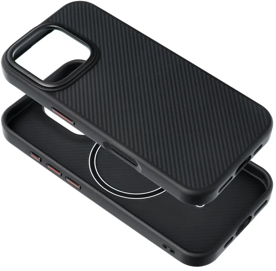 OEM dėklas, skirtas iPhone 15, Carbon Elite Mag Cover, suderinamas su MagSafe juodas