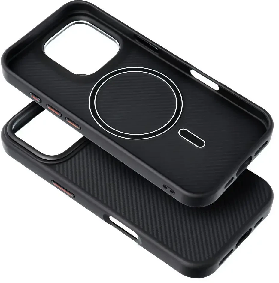 OEM dėklas, skirtas iPhone 14, Carbon Elite Mag Cover, suderinamas su MagSafe juodas