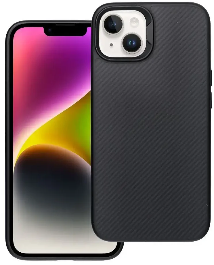 OEM dėklas, skirtas iPhone 14, Carbon Elite Mag Cover, suderinamas su MagSafe juodas