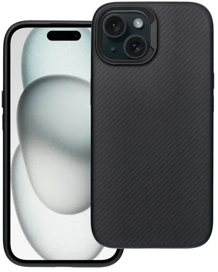 OEM dėklas, skirtas iPhone 15, Carbon Elite Mag Cover, suderinamas su MagSafe juodas