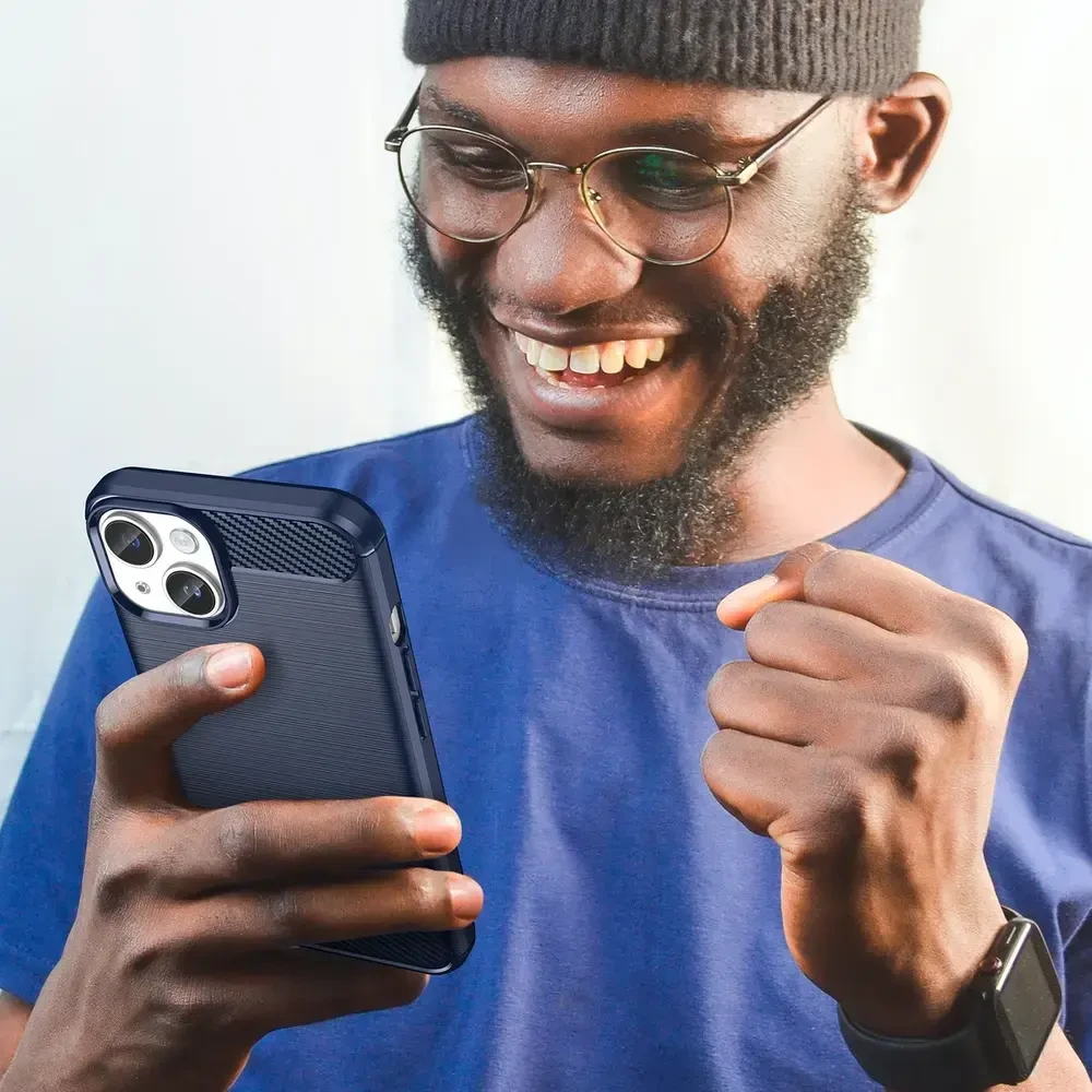 Hurtel Carbon dėklas skirtas iPhone 14, mėlynas
