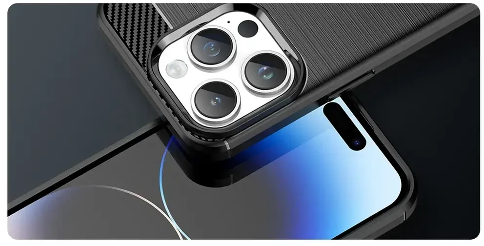Hurtel Carbon Apple iPhone 14 Pro flexible gel back dėklas telefonui juodos spalvos