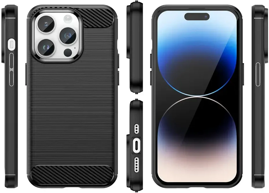 Hurtel Carbon Apple iPhone 14 Pro flexible gel back dėklas telefonui juodos spalvos