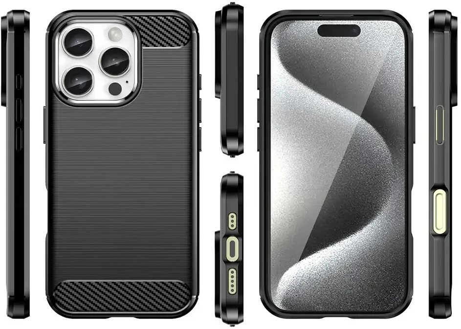 Hurtel Carbon Apple iPhone 16 Pro Max silikoninis – dėklas telefonui juodos spalvos