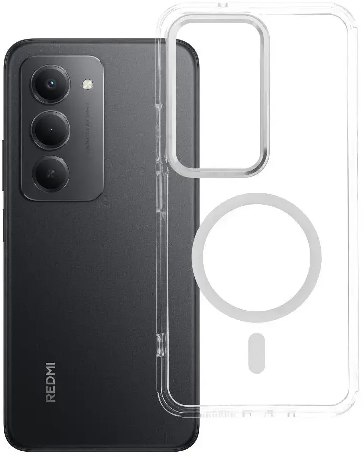 OEM dėklas RĖMAS SKAIDRUS HIBRIDINIS ŽURNALO DANGTELIS, suderinamas su „MagSafe“, skirtas REDMI 15, skaidrus
