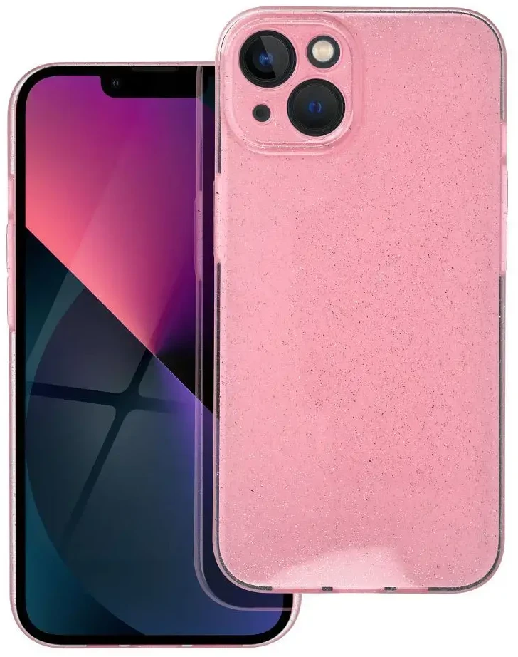 OEM dėklas, skirtas iPhone 13, skaidrus, 2 mm, mirksinčios rožinės spalvos