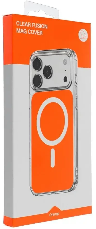 Oem Originalus „iPhone 17 Pro Max“ / „18 Pro Max“ dėklas (žemas kameros kraštas), skaidrus „Fusion Mag“ dėklas, suderinamas su „MagSafe“ hermes oranžinis