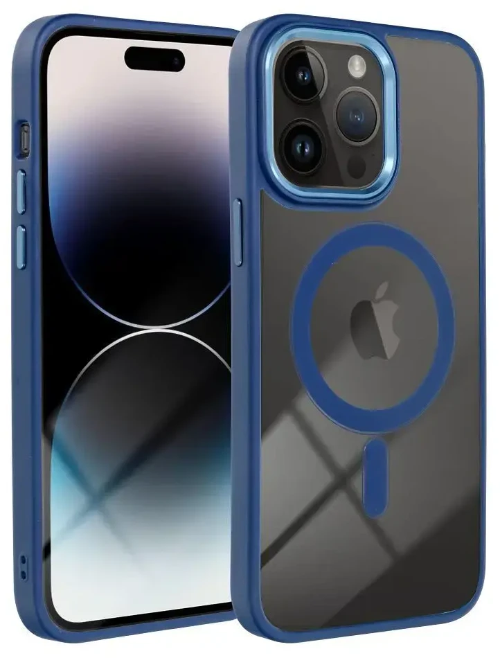 OEM dėklas, skirtas iPhone 17, spalvotas kraštas, MagSafe dėklas, mėlynas