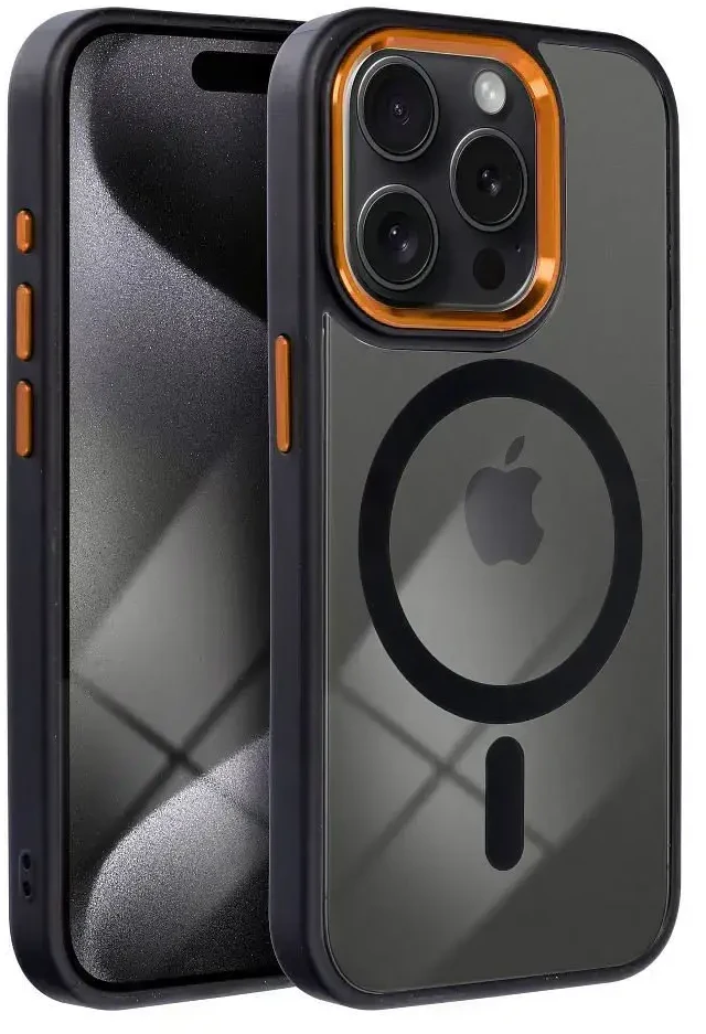 OEM dėklas, skirtas iPhone 14, spalvotas kraštas, suderinamas su MagSafe, juodas-auksinis