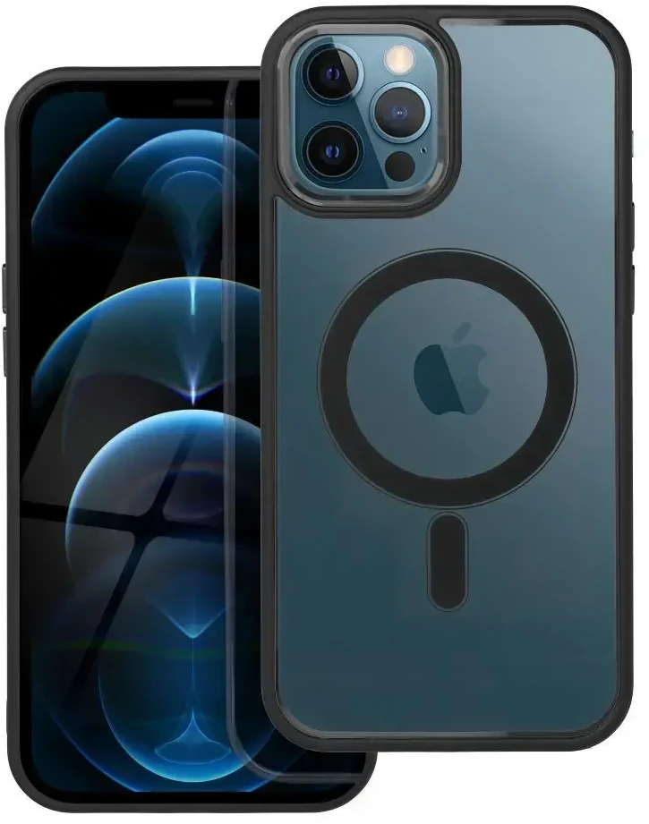 OEM dėklas, skirtas iPhone 12 PRO MAX, spalvotas „Edge Mag Cover“, suderinamas su „MagSafe“ (juodas)