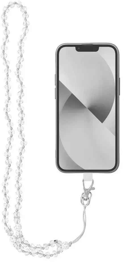 Dėklas OEM CRYSTAL DIAMOND telefono virvelė, telefono pakabukas / laido ilgis 74 cm (37 cm kilpoje) / ant kaklo - baltas