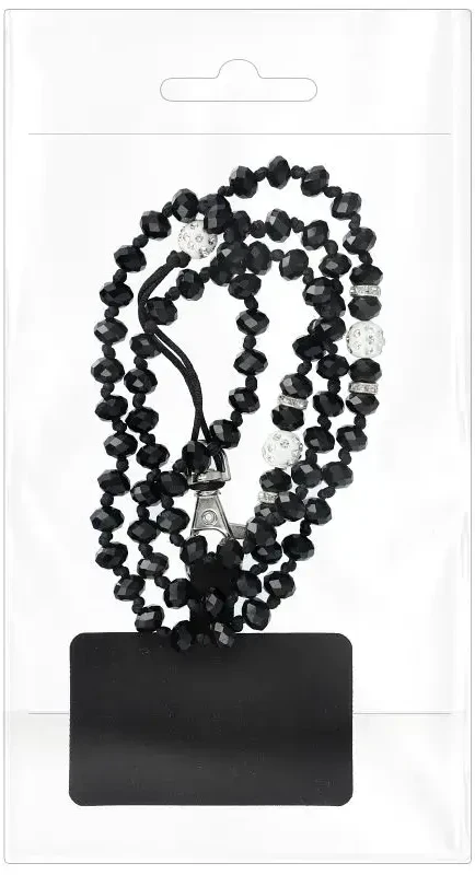 Dėklas OEM CRYSTAL DIAMOND telefono virvelė, telefono pakabukas / laido ilgis 74 cm (37 cm kilpoje) / ant kaklo - juodas