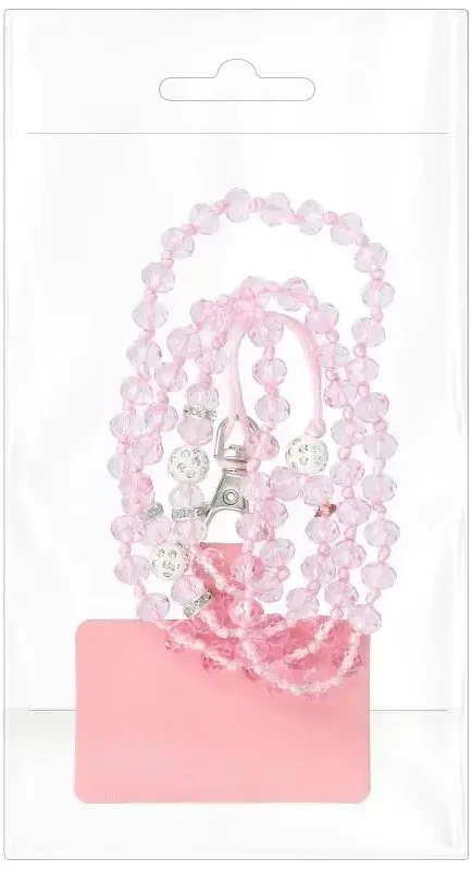 Dėklas Oem CRYSTAL DIAMOND telefono virvelė, telefono pakabukas / laido ilgis 74cm (37cm kilpoje) / ant kaklo - šviesiai rožinė
