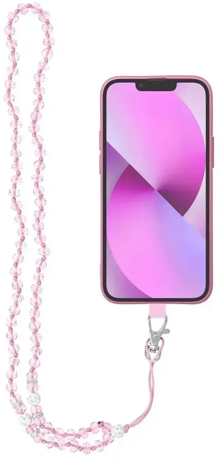 Dėklas Oem CRYSTAL DIAMOND telefono virvelė, telefono pakabukas / laido ilgis 74cm (37cm kilpoje) / ant kaklo - šviesiai rožinė