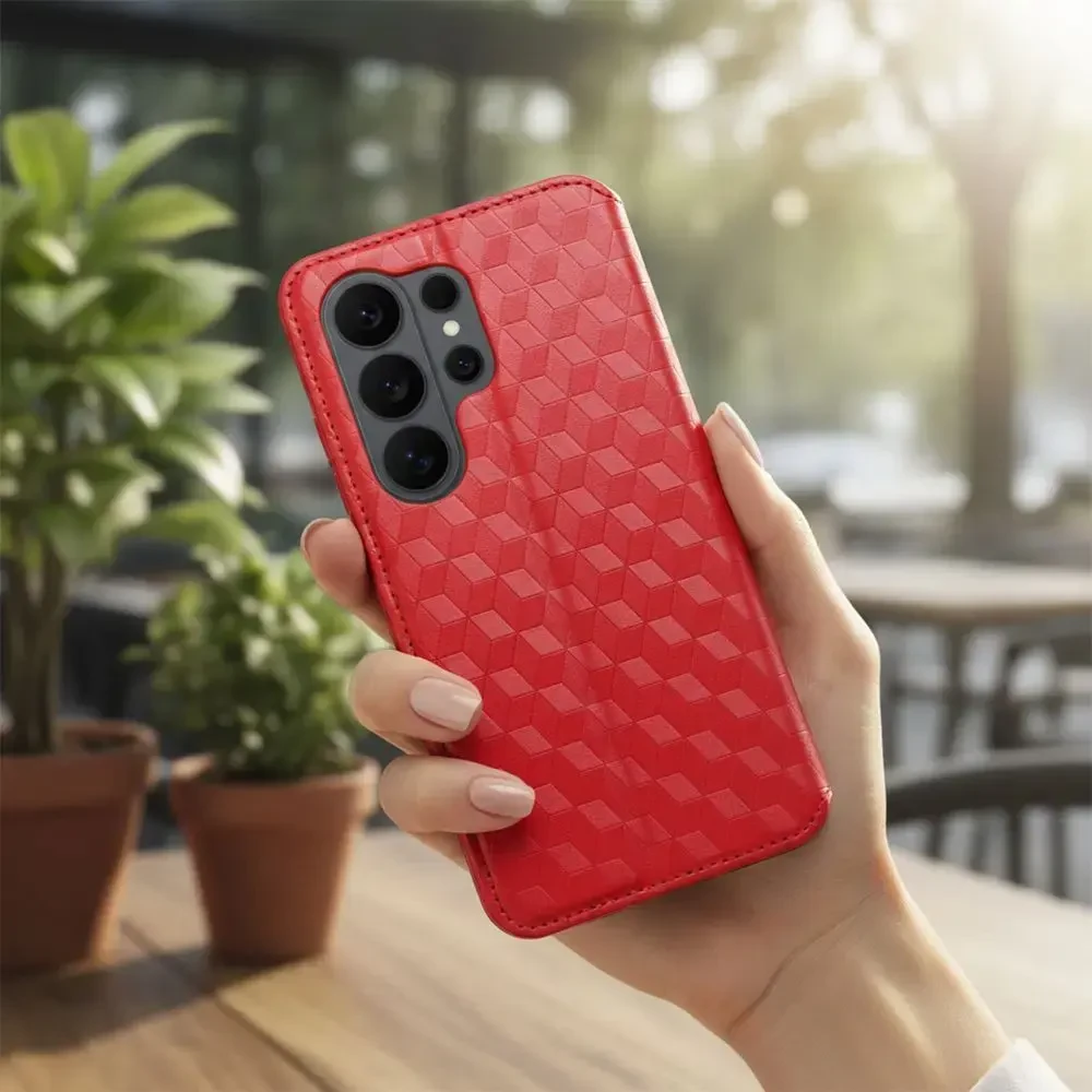 Oem Dėklas su klapką na Samsung A57 5G Cubic Book raudona