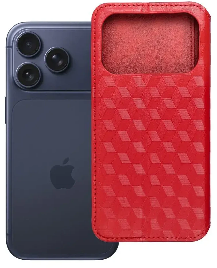 OEM atverčiamas dėklas, skirtas iPhone 17 PRO / 18 PRO, „Cubic Book“, raudonas