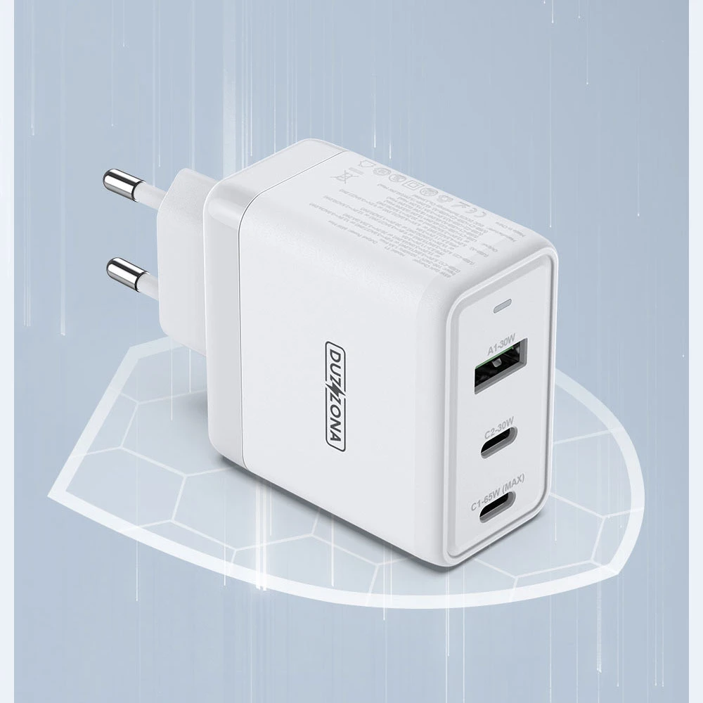 Įkroviklis DUZZONA T1 65W 2xUSB-C/USB-A baltas