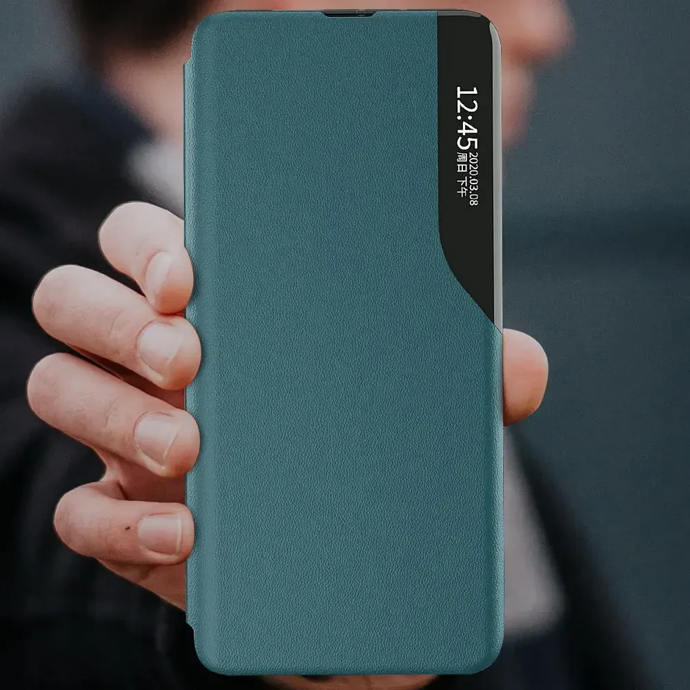 Hurtel Eco Leather View dėklas skirtas Samsung Galaxy A22 4G, oranžinis