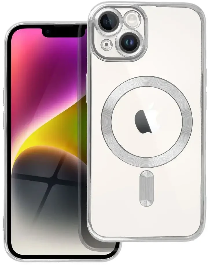 OEM dėklas, skirtas iPhone 14, Electro Mag dėklas, suderinamas su MagSafe sidabrinis