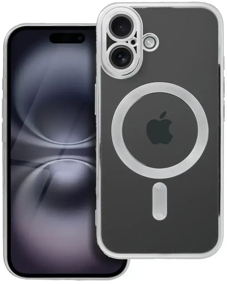 OEM dėklas, skirtas iPhone 16, Electro Mag dėklas, suderinamas su MagSafe sidabrinis