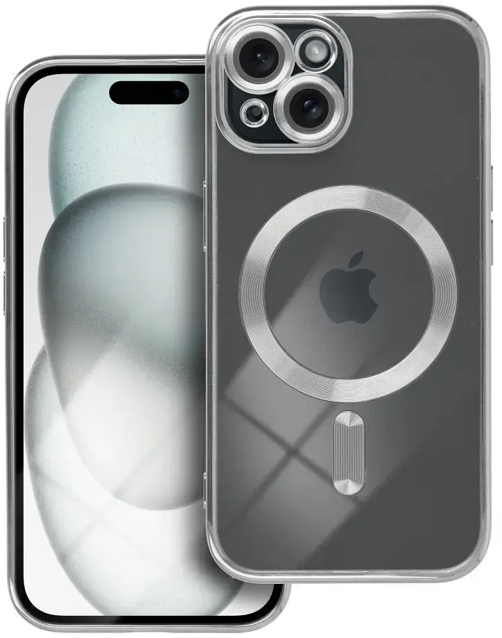 OEM dėklas, skirtas iPhone 15, Electro Mag dėklas, suderinamas su MagSafe sidabrinis