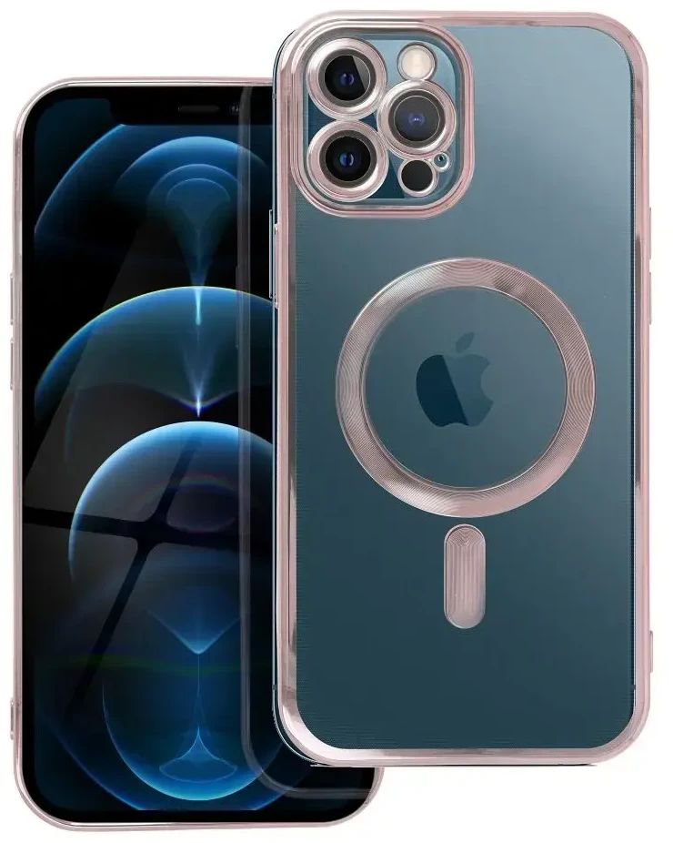 OEM dėklas, skirtas iPhone 12 PRO MAX, Electro Mag dėklas, suderinamas su MagSafe, auksinis-rose