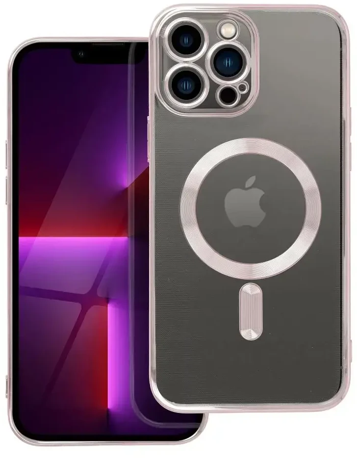 OEM dėklas, skirtas iPhone 13 PRO MAX, Electro Mag dėklas, suderinamas su MagSafe, auksinis-rožinis