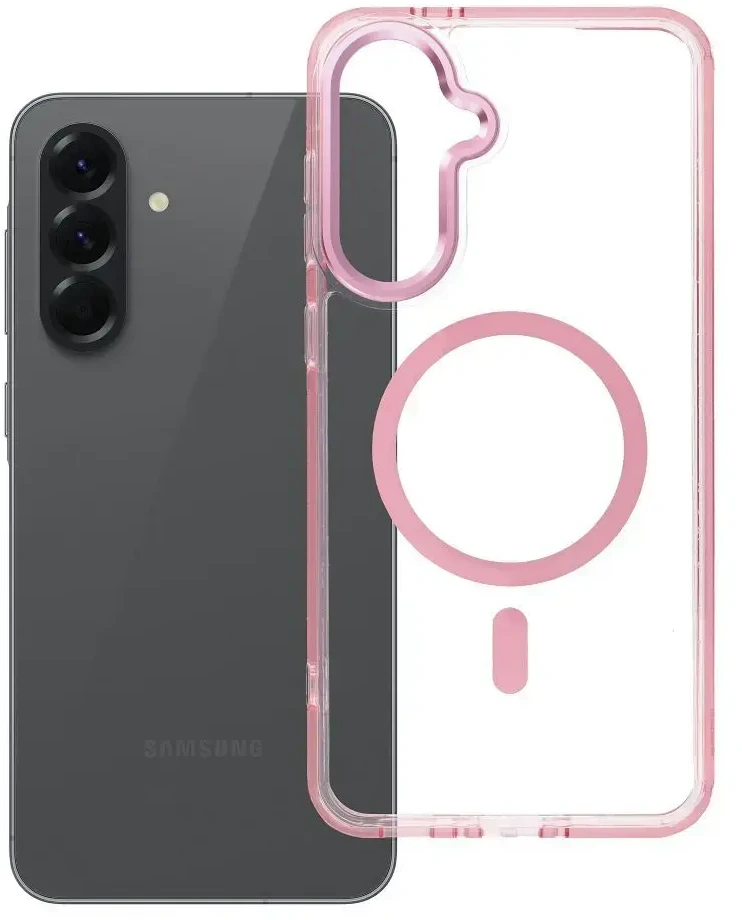 Oem Dėklas na Samsung A56 Frame Clear Hybrid Mag Cover suderinamas su MagSafe pudra rožine spalva