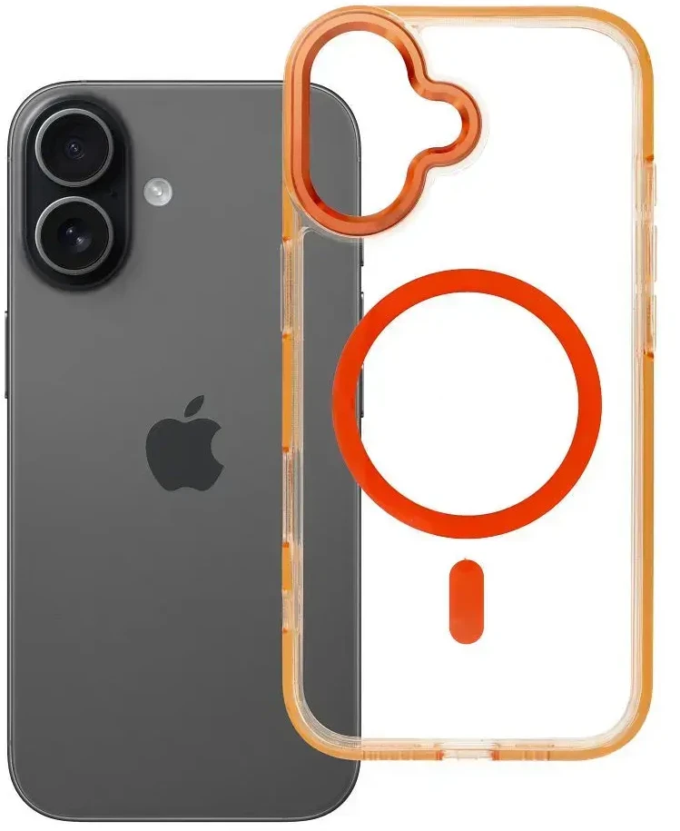 OEM dėklas, skirtas iPhone 17 Frame Clear Hybrid Mag Cover, suderinamas su MagSafe, hermes oranžinis