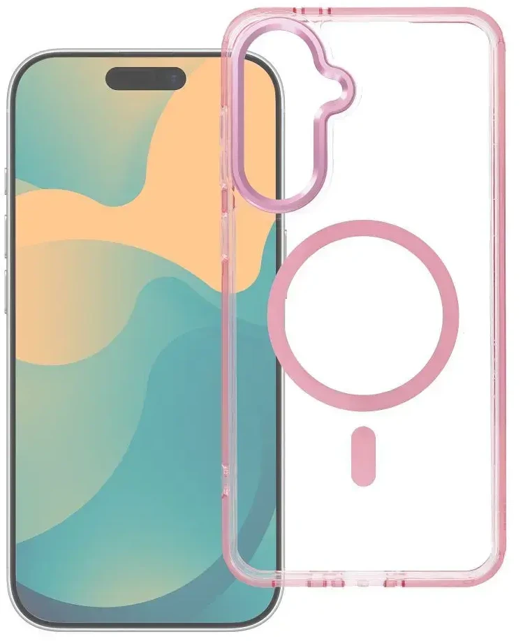 Oem Dėklas na Samsung A37 Frame Cleear Hybrid Mag Cover suderinamas su MagSafe pudra rožine