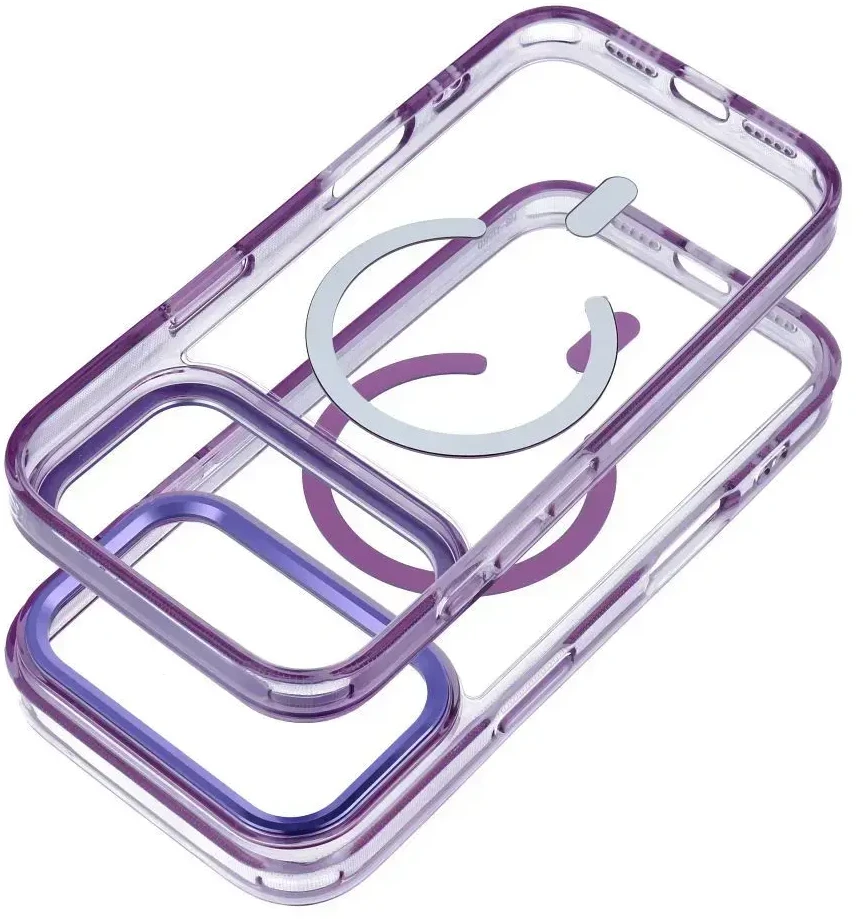 OEM dėklas, skirtas iPhone 17 Frame Clear Hybrid Mag Cover, suderinamas su MagSafe violetine