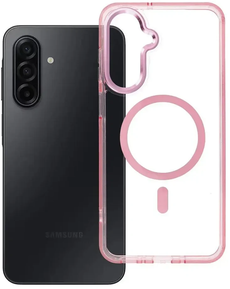 Oem Dėklas na Samsung A17 / A18 Frame Clear Hybrid Mag Cover suderinamas su MagSafe pudra rožine