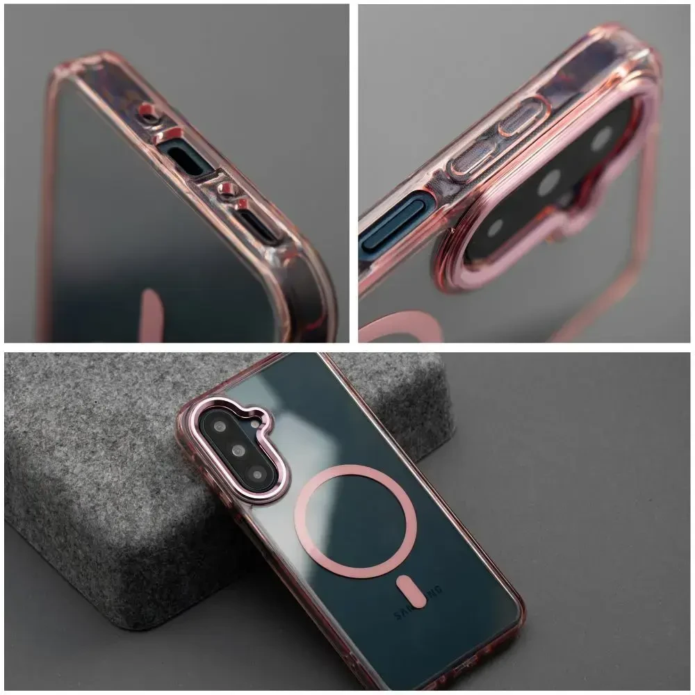 Oem Dėklas na Samsung A37 Frame Cleear Hybrid Mag Cover suderinamas su MagSafe pudra rožine