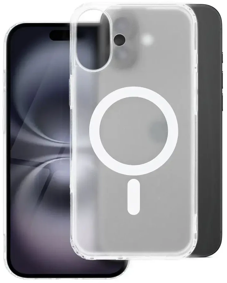Oem Originalus „iPhone 15 PLUS“ dėklas, suderinamas su „MagSafe“ permatomu, sušalusio stiklo apvalkalu.