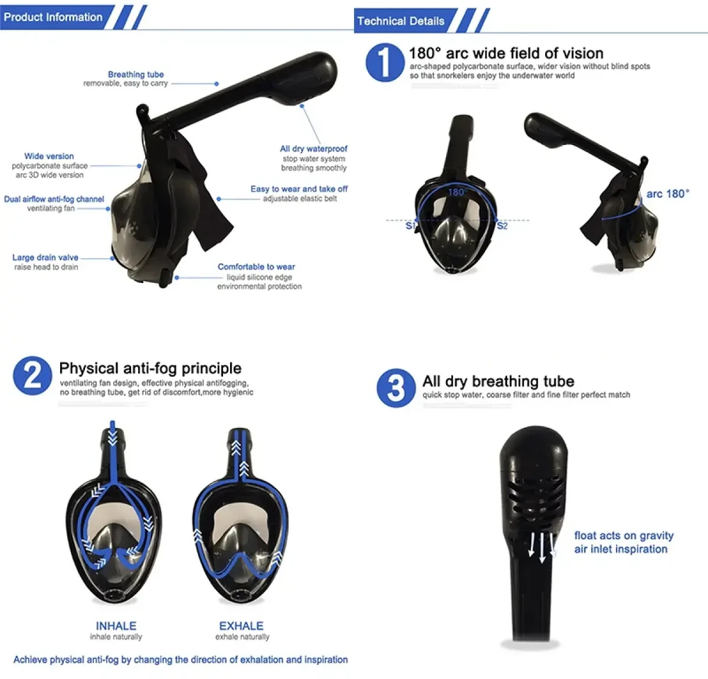 Oem Snorkeling veido kaukė (nardymo kaukė) L XL Mėlyna