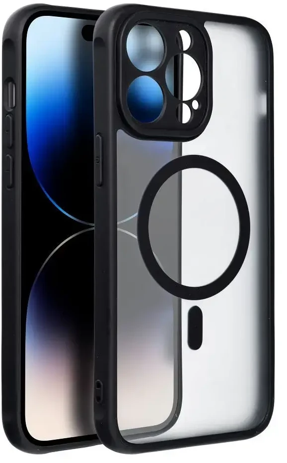 OEM dėklas, skirtas „iPhone 14 PRO MAX“ su matiniu „Mag“ dangteliu, suderinamas su „MagSafe“ juodas