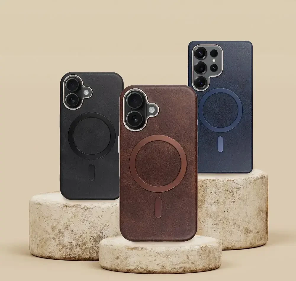 Oem GENTLEMAN MAG COVER dėklas suderinamas su MagSafe skirtas Apple iPhone 16 Pro rudos spalvos