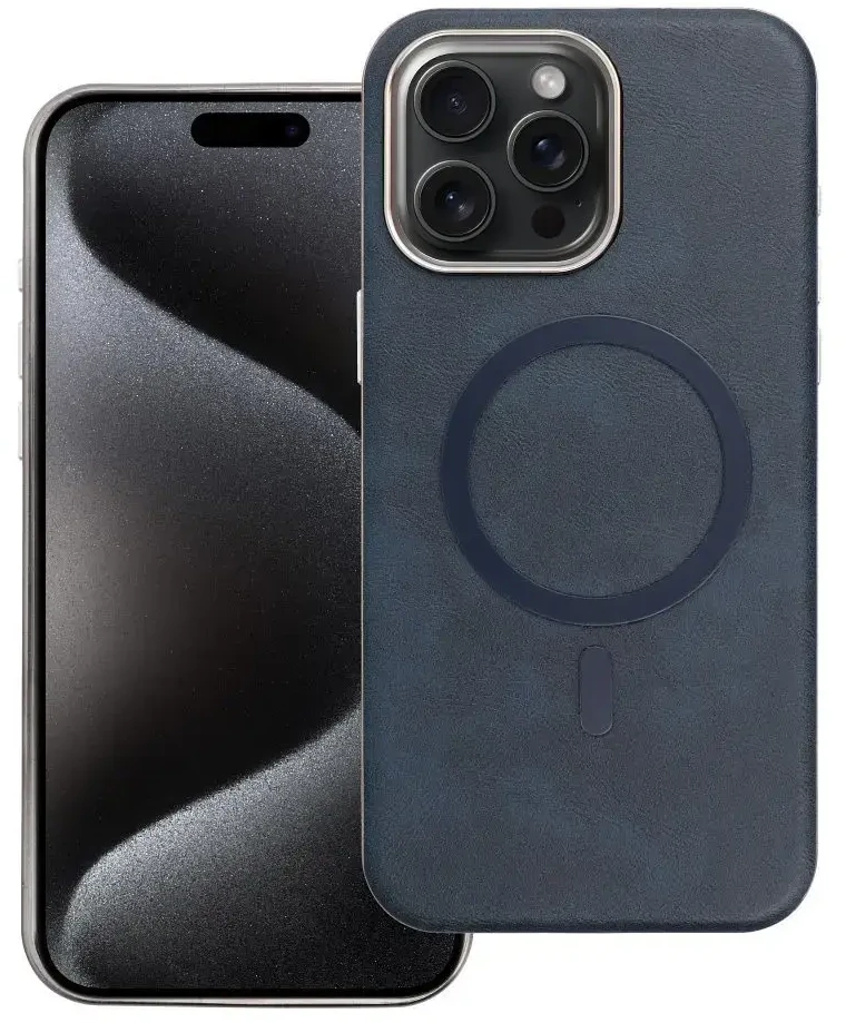 OEM dėklas, skirtas iPhone 15 PRO MAX, „Gentleman Mag Cover“, suderinamas su „MagSafe“, tamsiai mėlynas